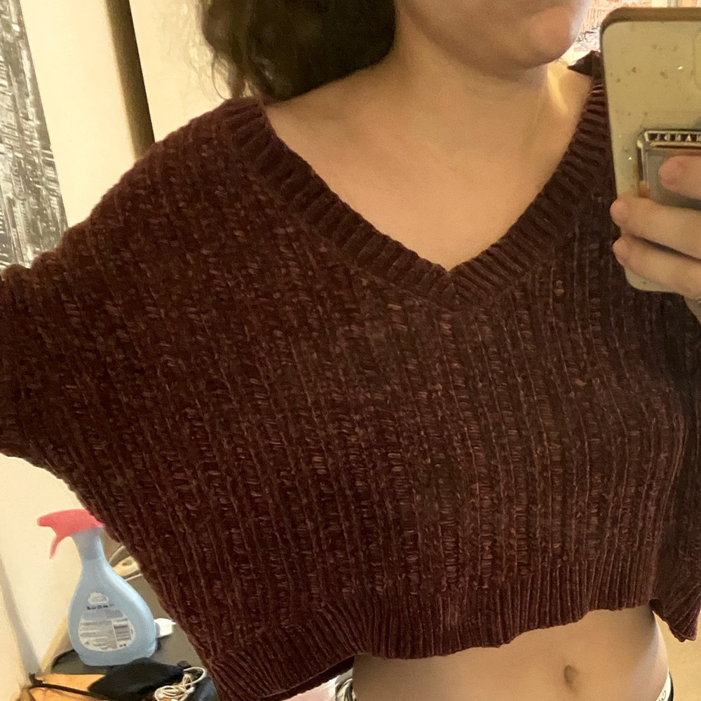 Red/Purple Oversized Crop Sweater - Picture 3 of 8